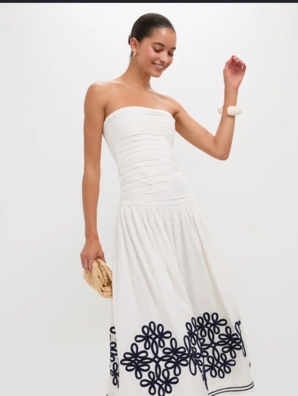 JESSICA HOWARD White Maxi Dress with  Embroidered Hem Size 12